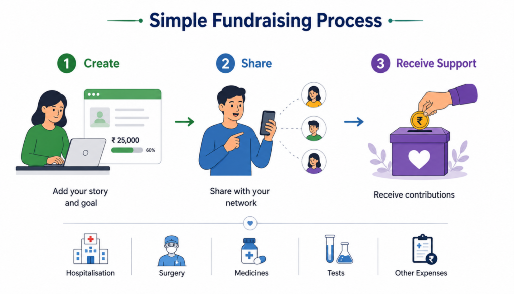 Kanavu Help provides a medical fundraising platform that helps families share their treatment needs and reach potential supporters.
